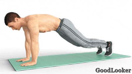 Прыжки в планке с разведением ног Прыжки в планке с разведением ног